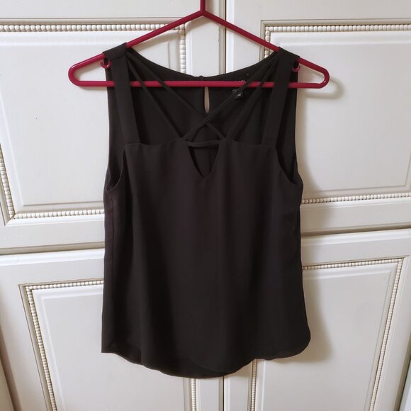 Sexy Black Sleeveless Blouse with Strappy Front Cut-Out by Le Chateau - Picture 2 of 5